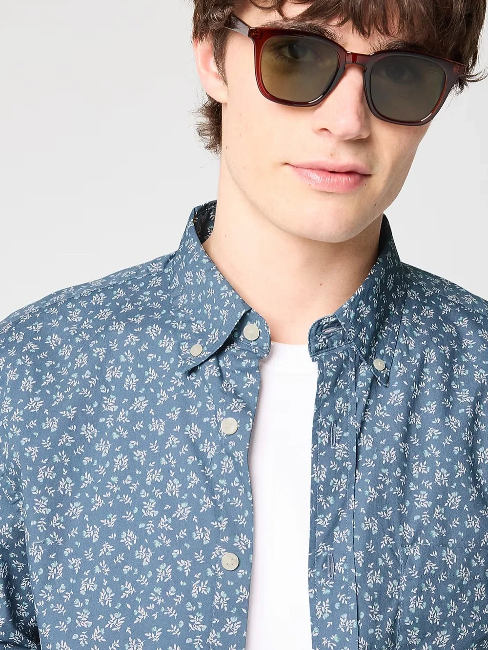 J. Crew Factory Blue Floral Button-Down Shirt Printed flex casual shirt xxl New
